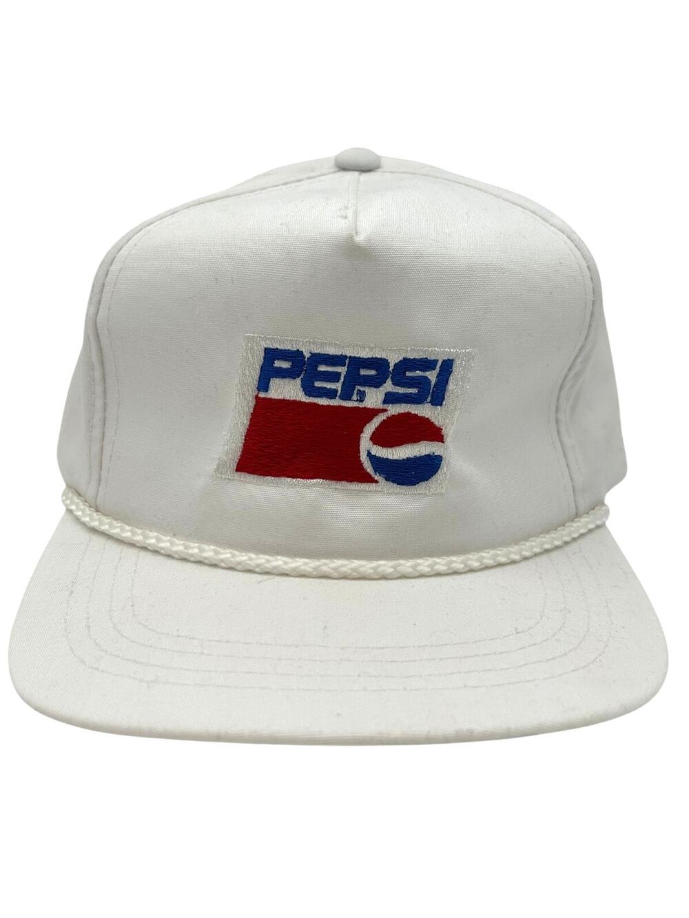 Vintage 90s Pepsi Cola White Strapback Hat Yupoong Rope Brim Patch Logo Cap OSFA
